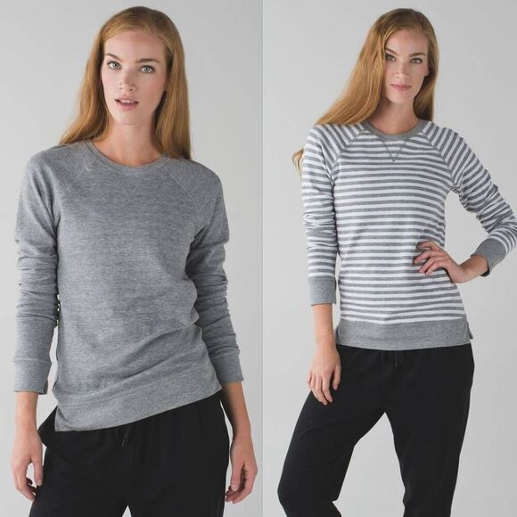 Lululemon Open Your Heart Reversible Sweatshirt Women's 6 Grey White Striped - Picture 1 of 8